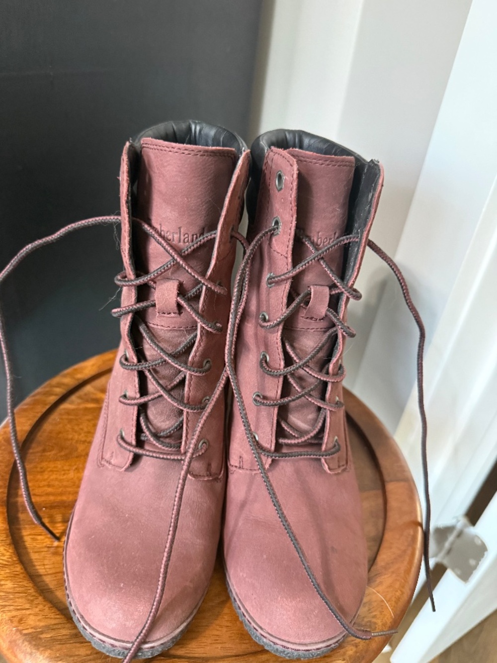 Timberland Defender Repellent Ortholite Burgundy Nubuck Heeled Boots Sz 8